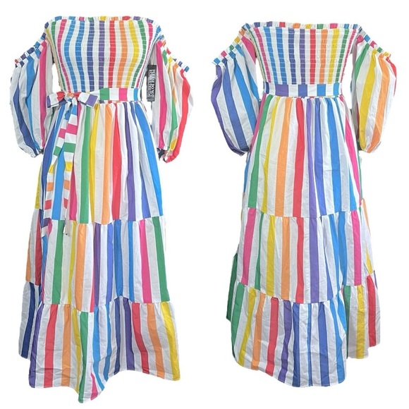 NWT NY & Co. Multi Striped Off the Shoulder Midi Dress sz S - Picture 12 of 13